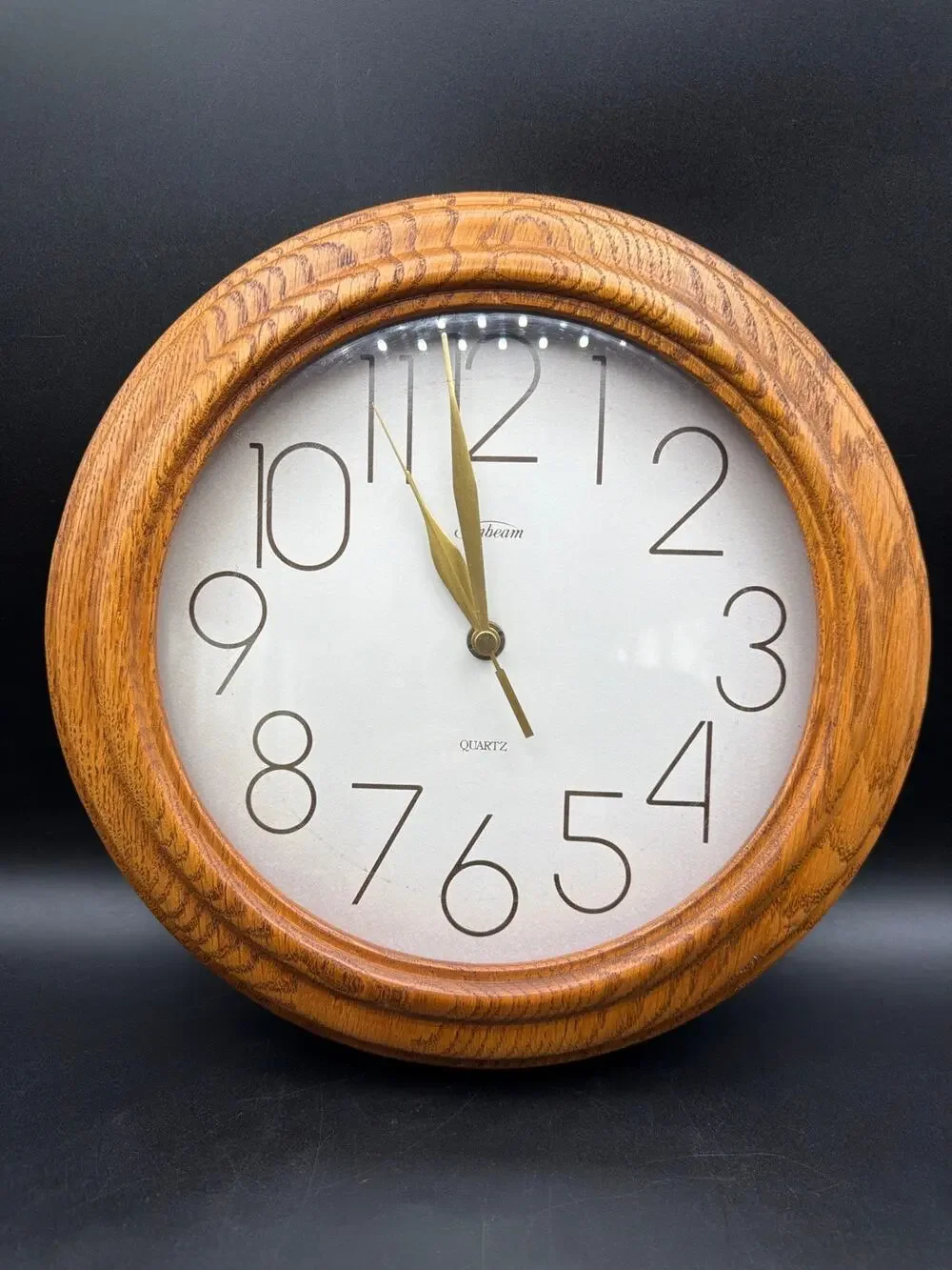 Vintage Sunbeam Quartz Solid Oak Wall Clock 13” Ticks But Not Running Repair